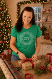 Christmas Wreath Joy Grey Lettering Tee