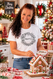 Christmas Wreath Merry Tee with Black Lettering
